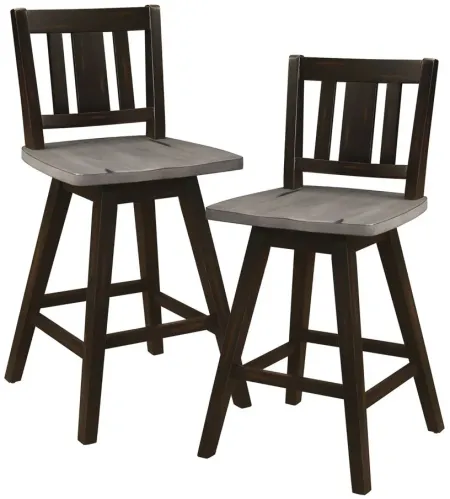 Kaden Counter Height Swivel Chair With Slat Back Set of 2 in Distressed Gray and Black by Homelegance