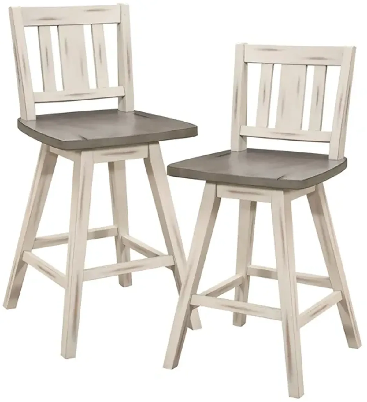 Trouvaille Counter Height Dining Swivel Chair With Slat Back - Set of 2 in Distressed Gray and White by Homelegance