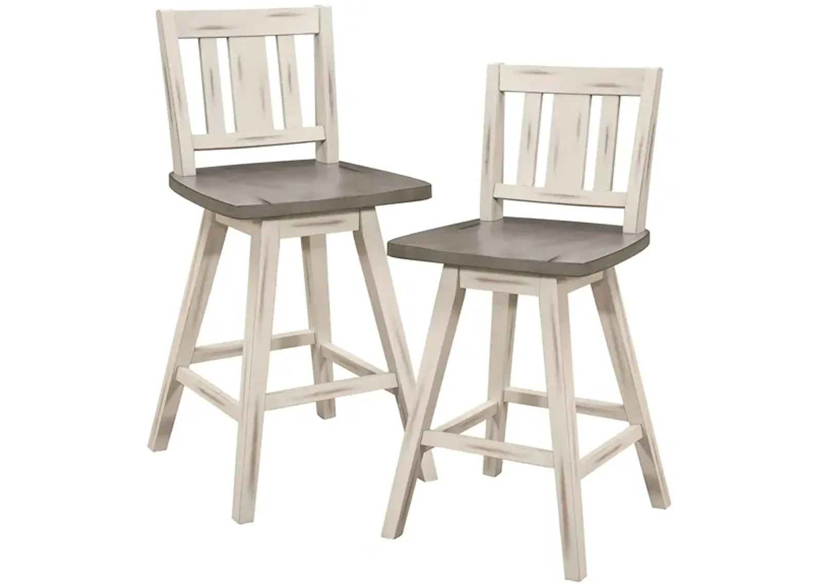 Trouvaille Counter Height Dining Swivel Chair With Slat Back - Set of 2 in Distressed Gray and White by Homelegance