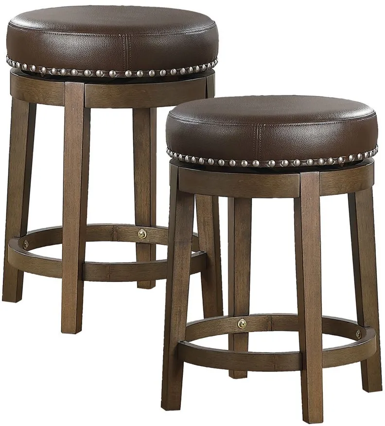 Whitby 24" Round Swivel Stool, Set of 2 in Brown by Homelegance