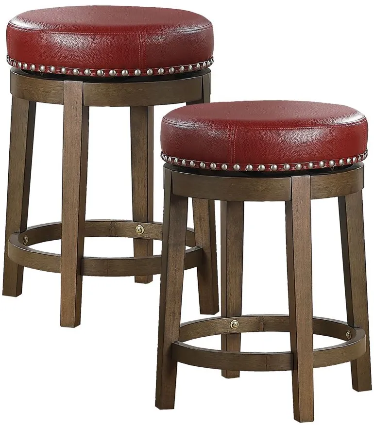 Whitby 24" Round Swivel Stool (Set of 2) in Red by Homelegance