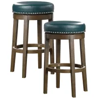 Whitby 29" Round Swivel Stool, Set of 2 in Green by Homelegance