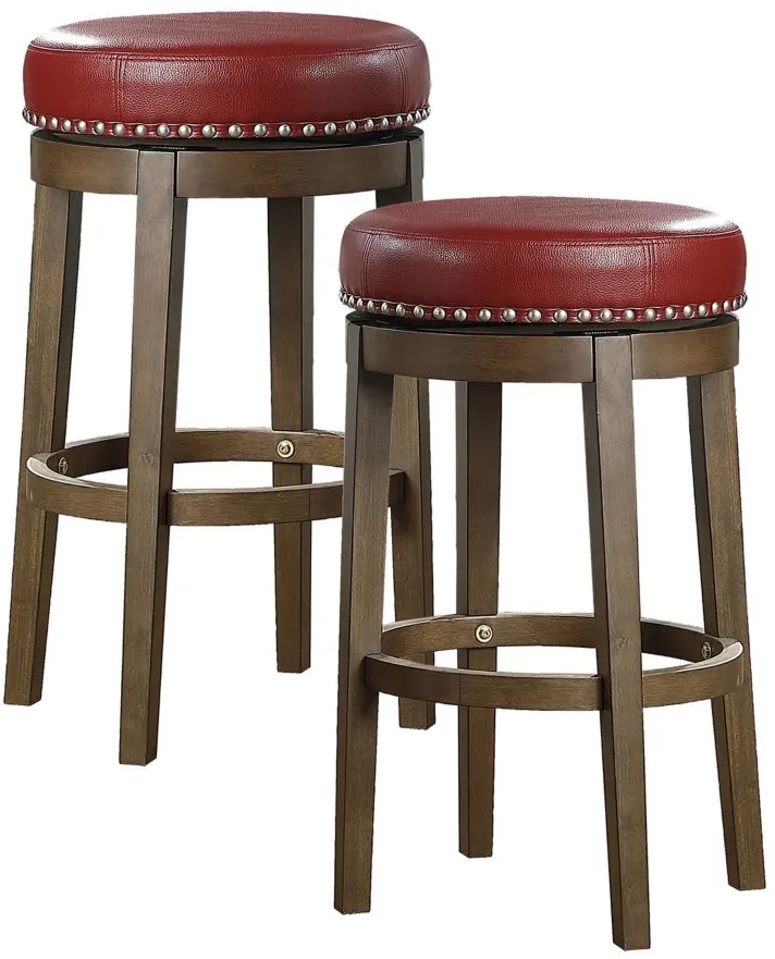 Whitby 29" Round Swivel Stool, Set of 2 in Red by Homelegance