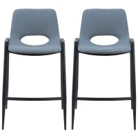 Desi Counter Stool (Set of 2) in Blue, Black by Zuo Modern