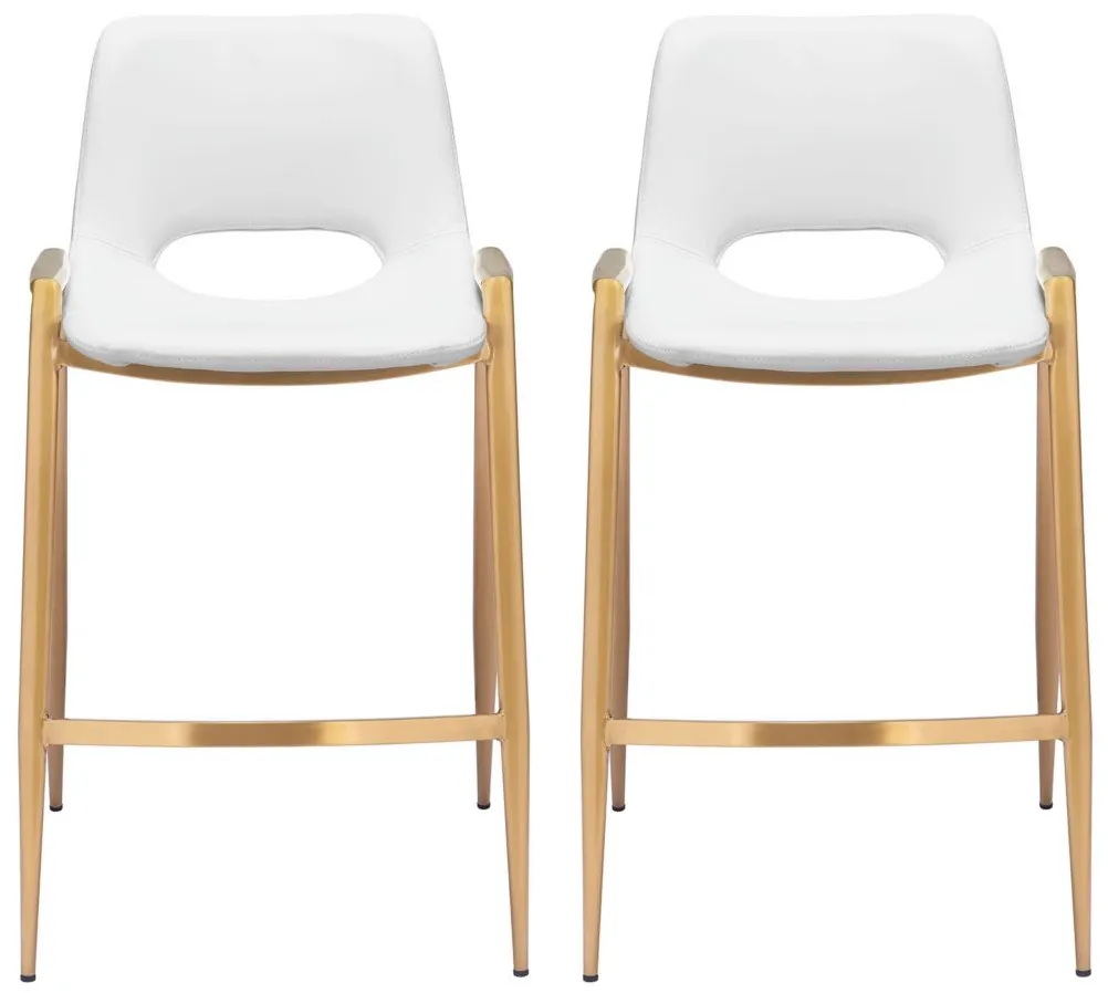 Desi Counter Stool (Set of 2) in White, Gold by Zuo Modern