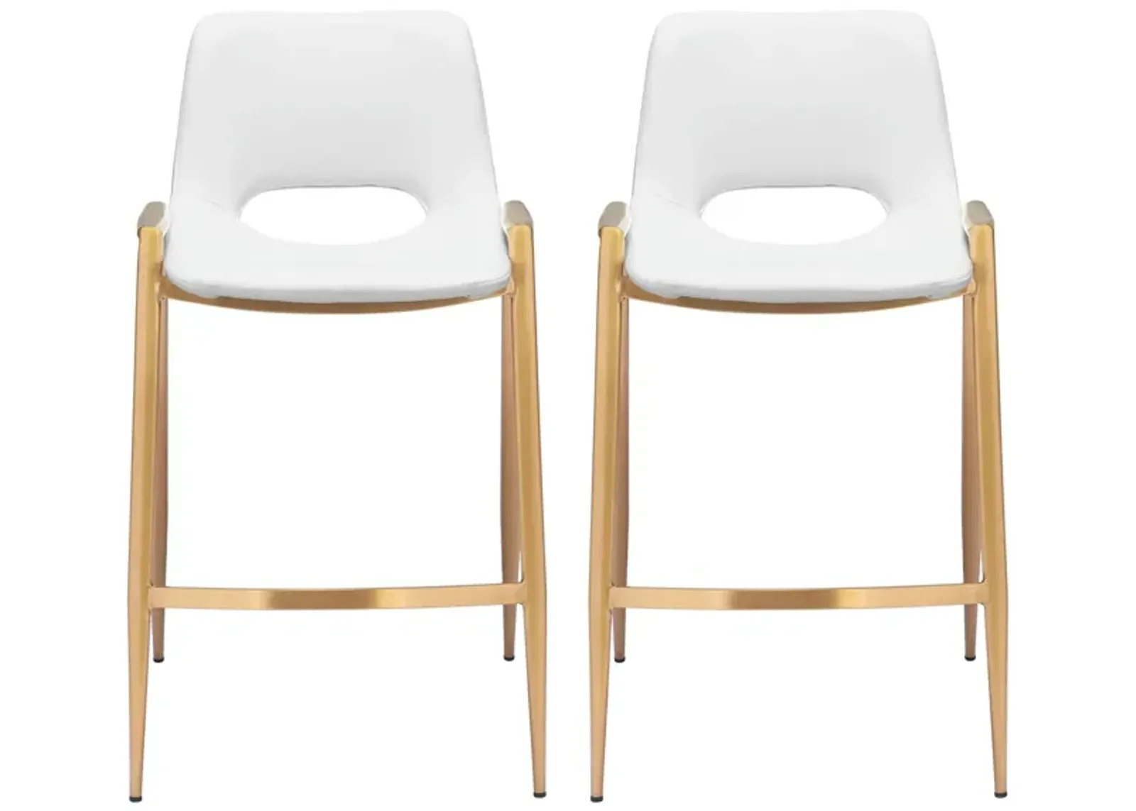 Desi Counter Stool (Set of 2) in White, Gold by Zuo Modern