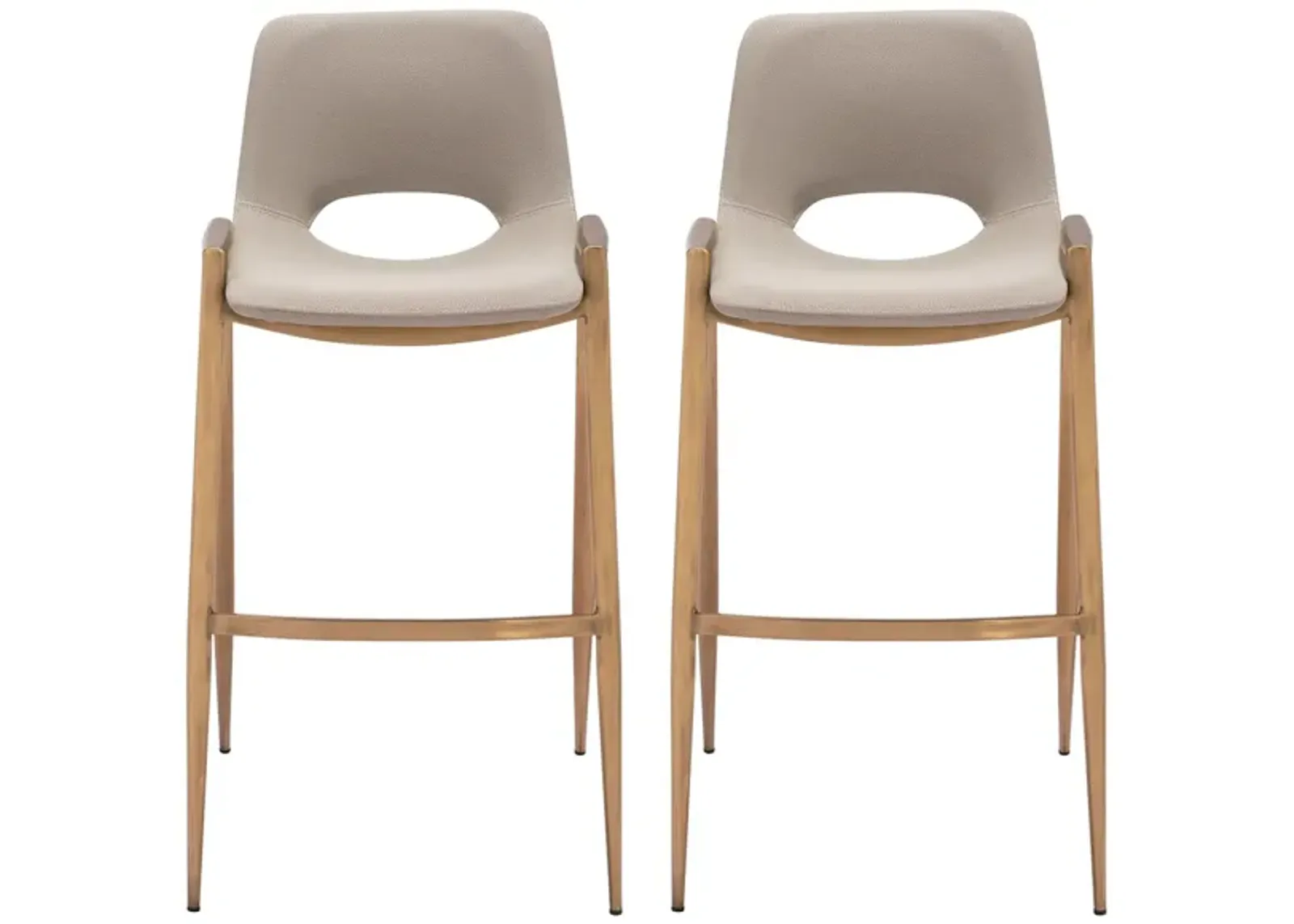 Desi Barstool Chair (Set of 2) in Beige, Gold by Zuo Modern