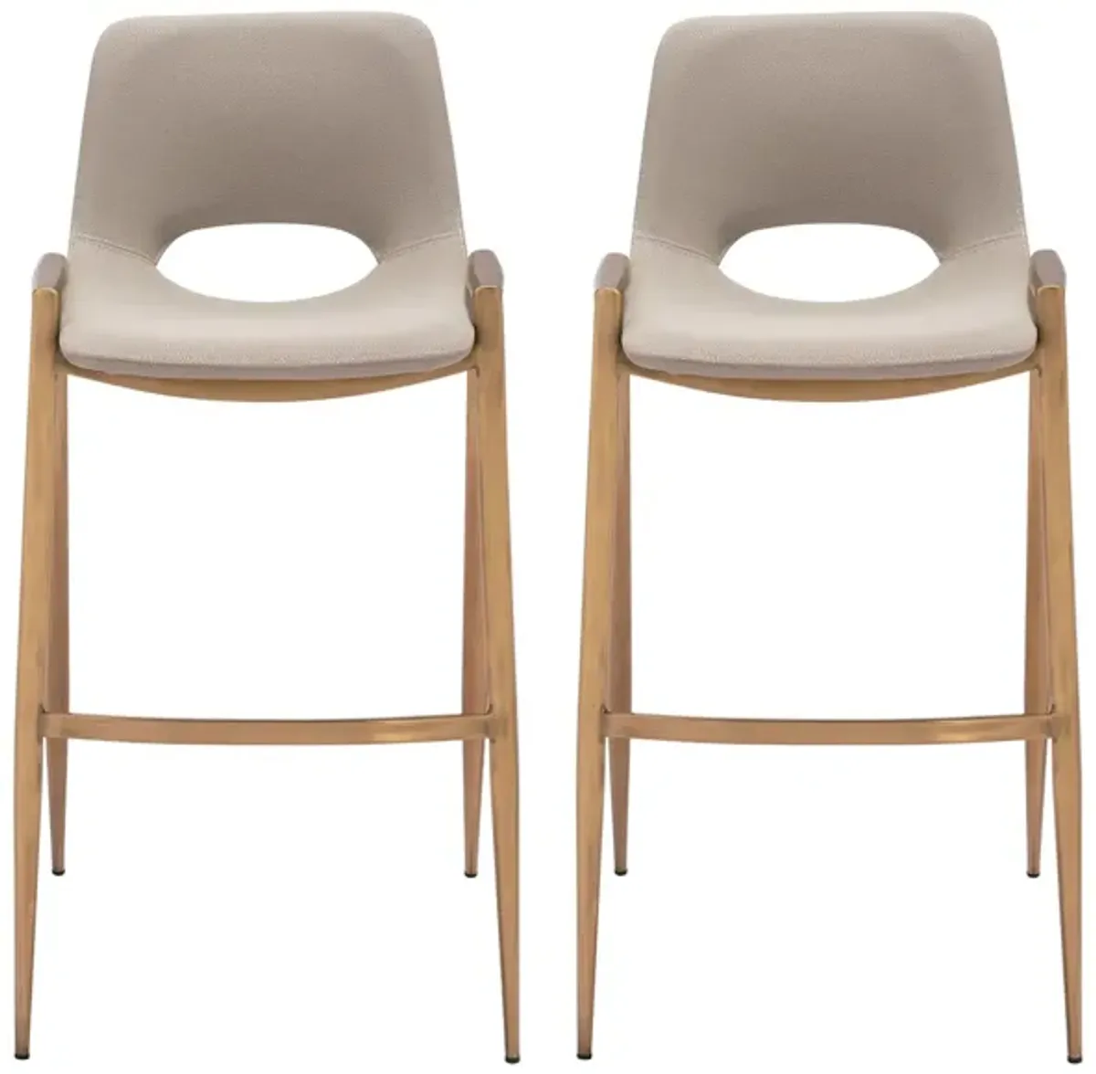 Desi Barstool Chair (Set of 2) in Beige, Gold by Zuo Modern