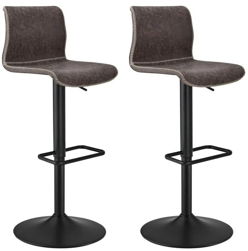 Jayden Gaslift Bar Stool: Set of 2 in Vintage Coffee Brown by New Pacific Direct