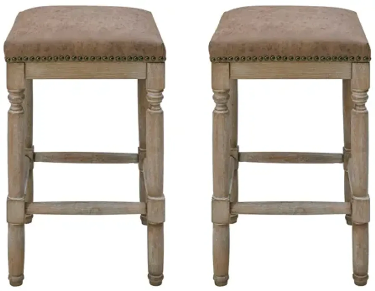 Ernie Counter Stool: Set of 2 in Nubuck Chocolate by New Pacific Direct