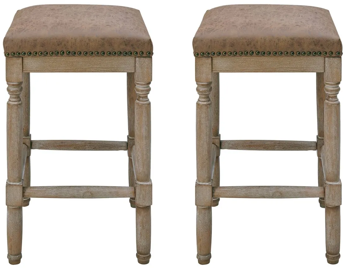 Ernie Counter Stool: Set of 2 in Nubuck Chocolate by New Pacific Direct