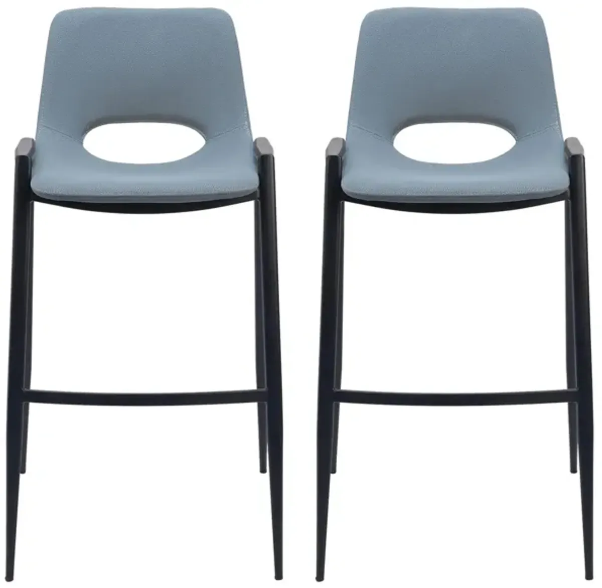 Desi Barstool Chair (Set of 2) in Blue, Black by Zuo Modern