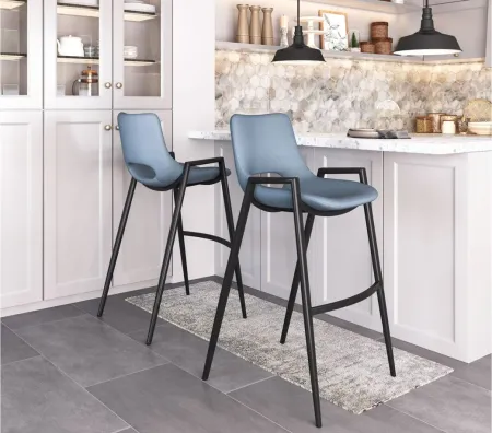 Desi Barstool Chair (Set of 2) in Blue, Black by Zuo Modern