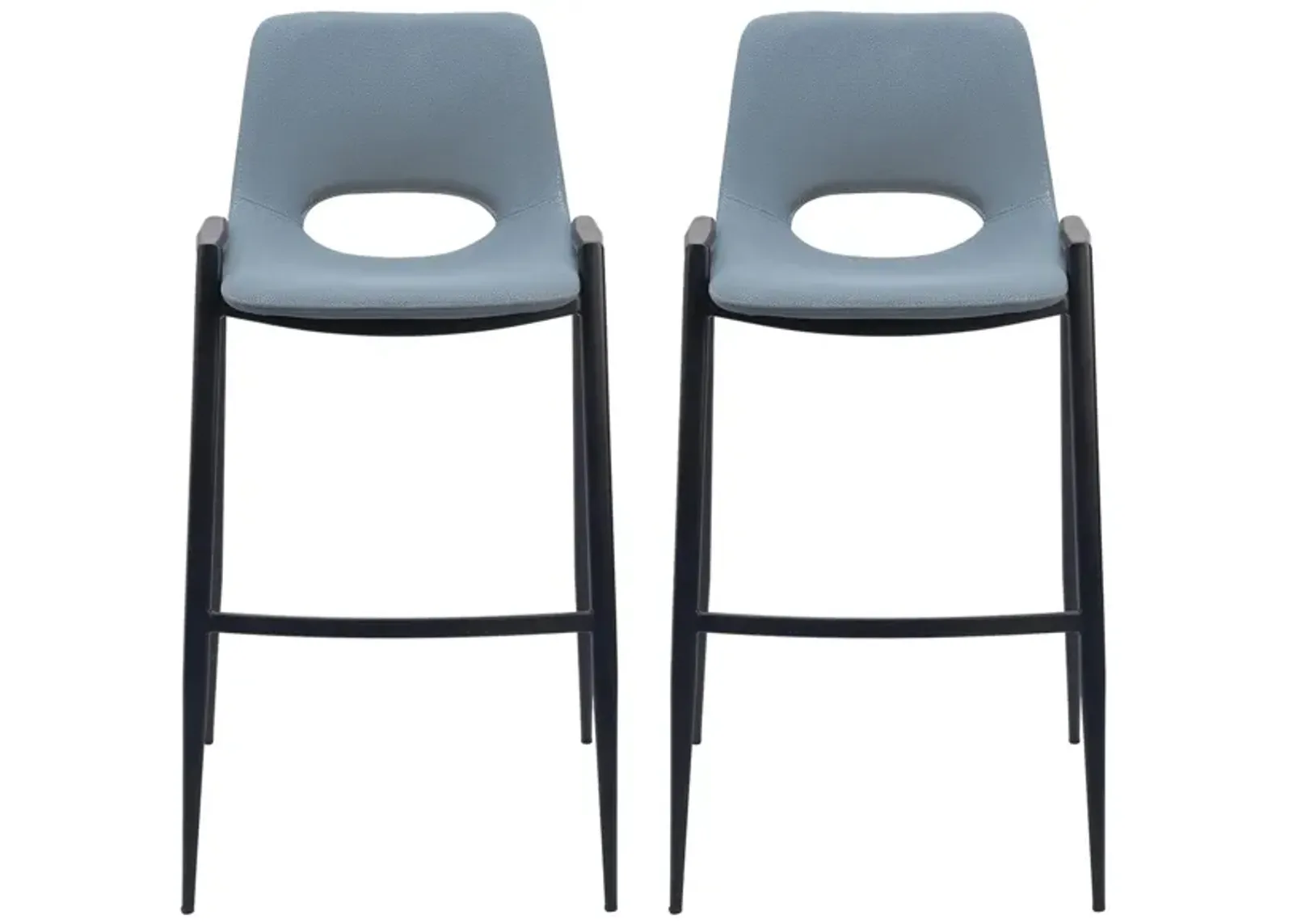 Desi Barstool Chair (Set of 2) in Blue, Black by Zuo Modern