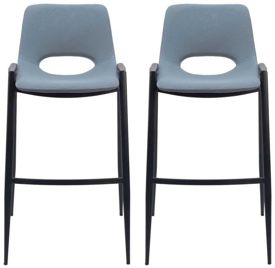 Desi Barstool Chair (Set of 2) in Blue, Black by Zuo Modern