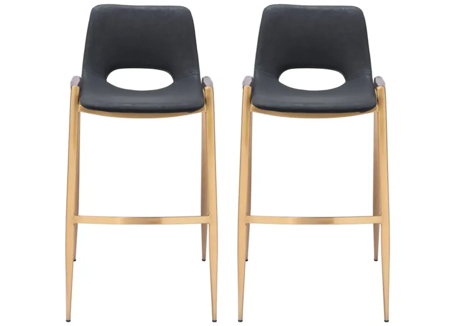 Desi Barstool Chair (Set of 2) in Black, Gold by Zuo Modern