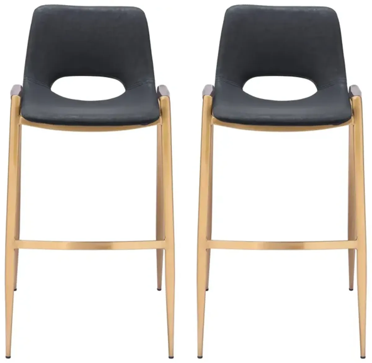 Desi Barstool Chair (Set of 2) in Black, Gold by Zuo Modern