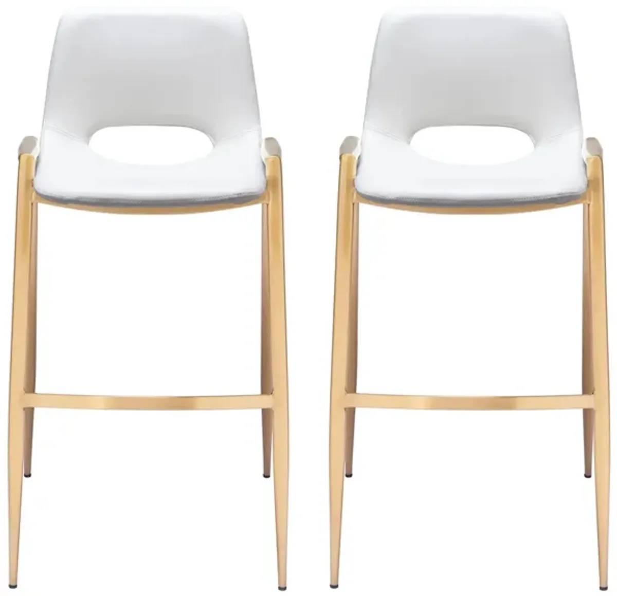 Desi Barstool Chair (Set of 2) in White, Gold by Zuo Modern