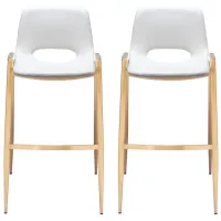 Desi Barstool Chair (Set of 2) in White, Gold by Zuo Modern