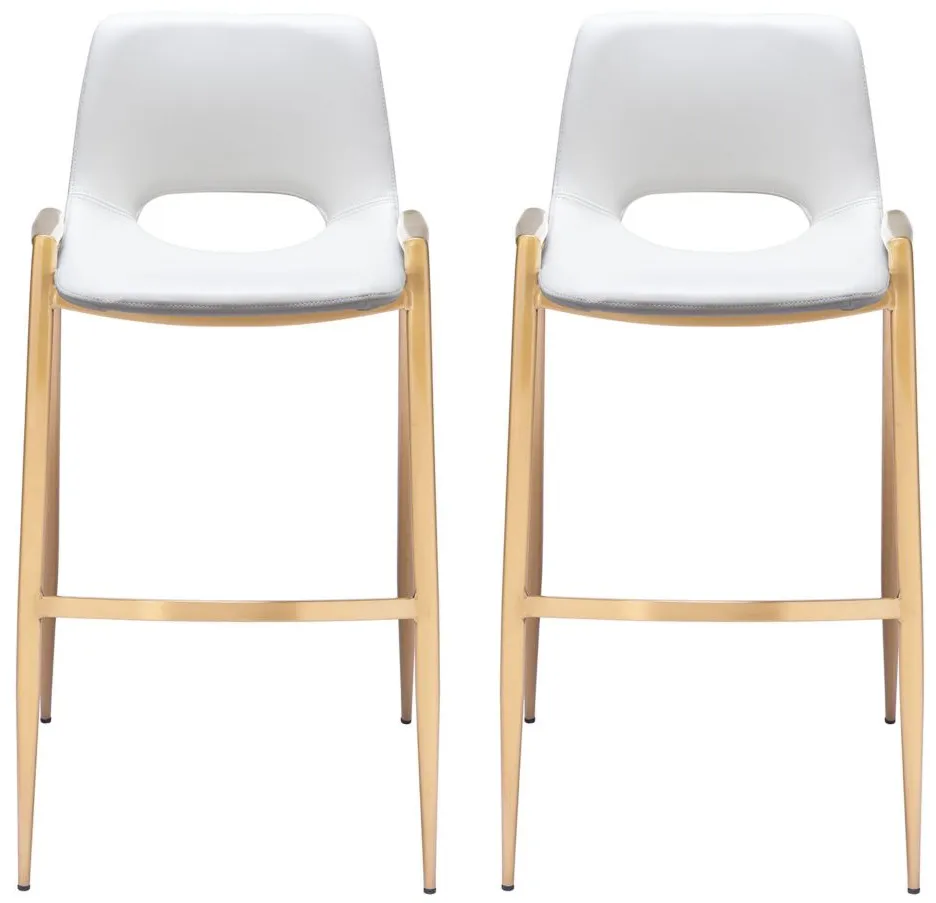 Desi Barstool Chair (Set of 2) in White, Gold by Zuo Modern