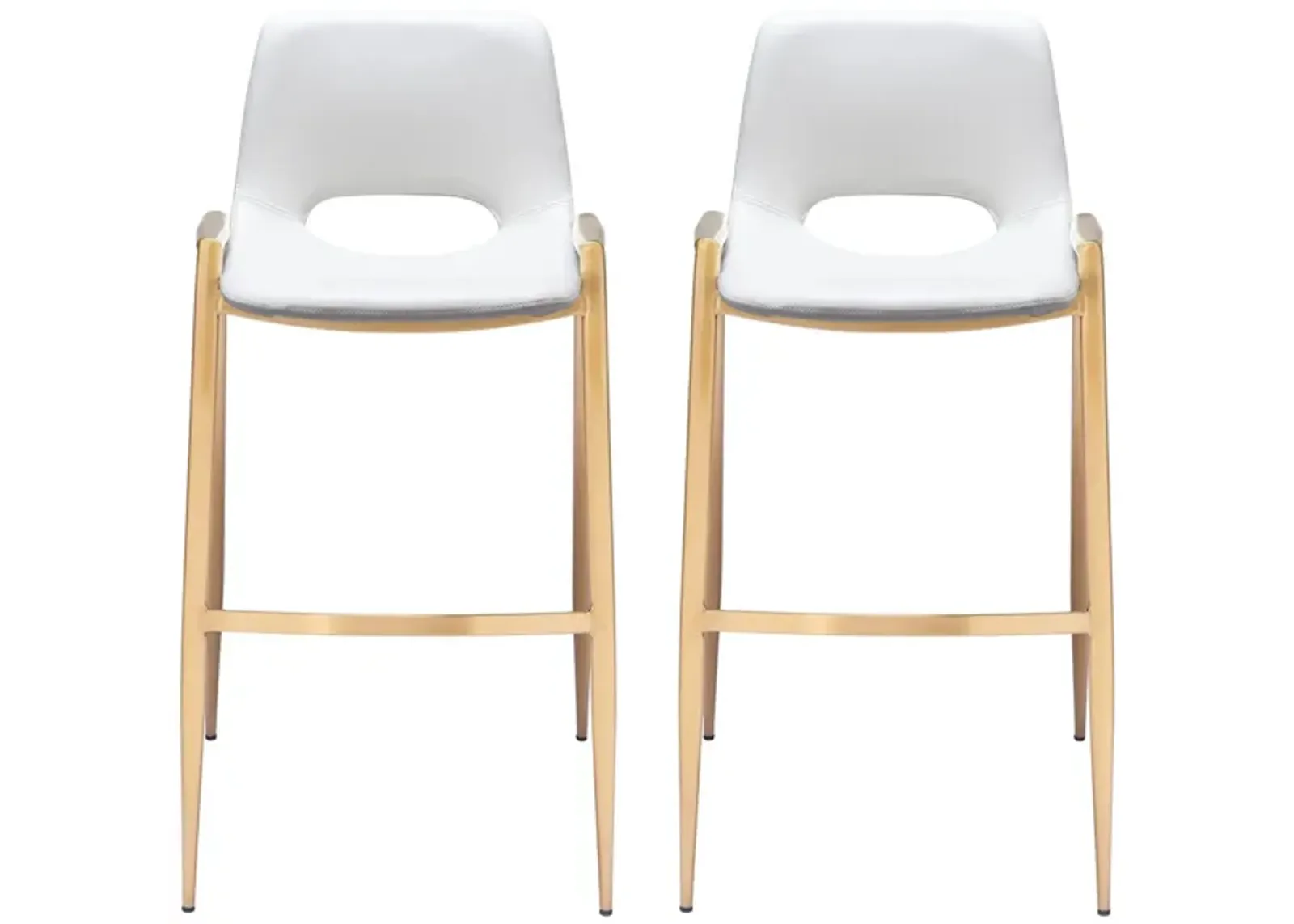 Desi Barstool Chair (Set of 2) in White, Gold by Zuo Modern