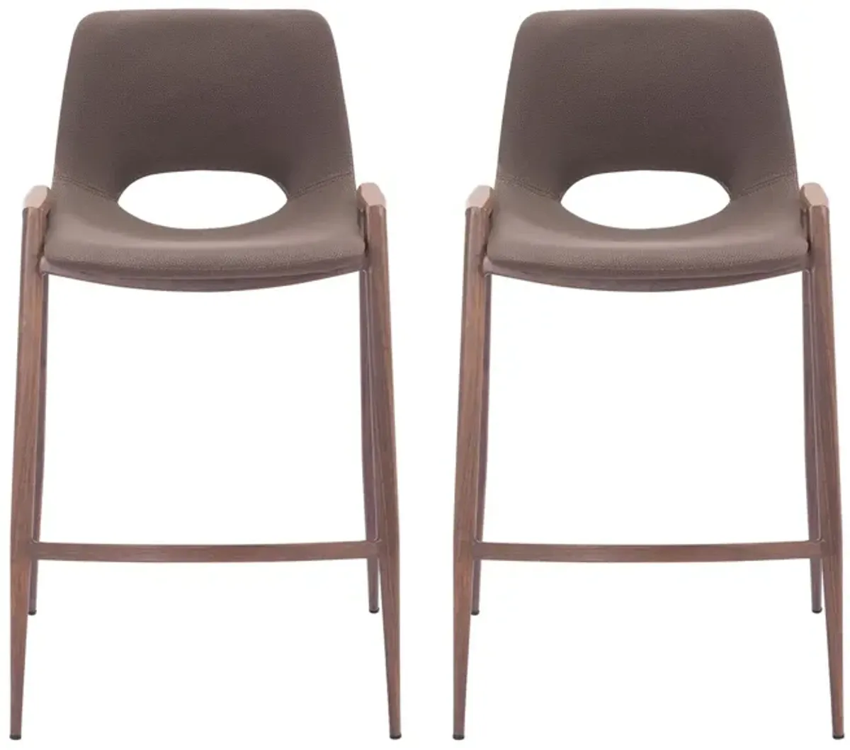 Desi Counter Stool (Set of 2) in Brown, Walnut by Zuo Modern