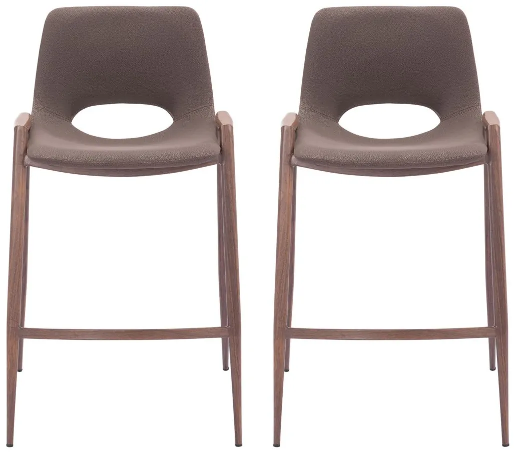 Desi Counter Stool (Set of 2) in Brown, Walnut by Zuo Modern