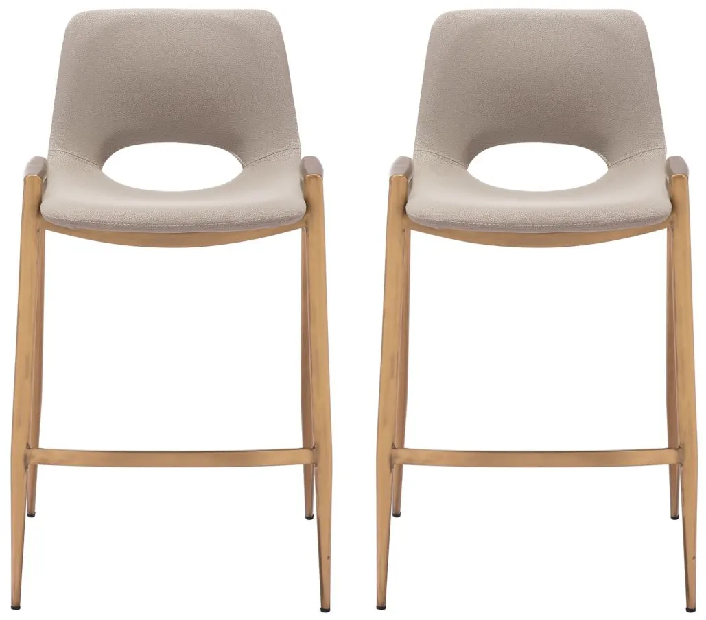 Desi Counter Stool (Set of 2) in Beige, Gold by Zuo Modern
