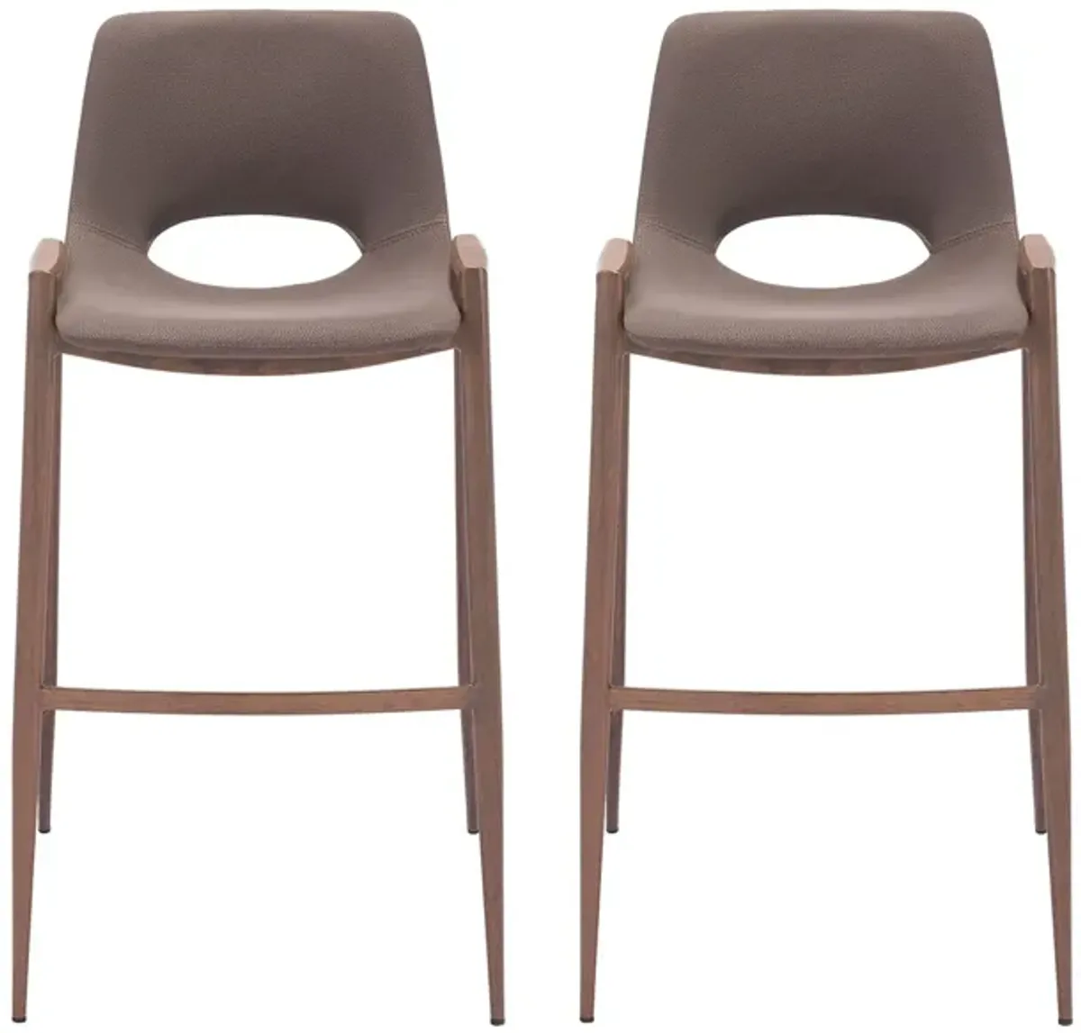 Desi Barstool Chair (Set of 2) in Brown, Walnut by Zuo Modern