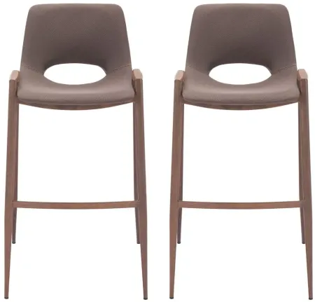 Desi Barstool Chair (Set of 2) in Brown, Walnut by Zuo Modern