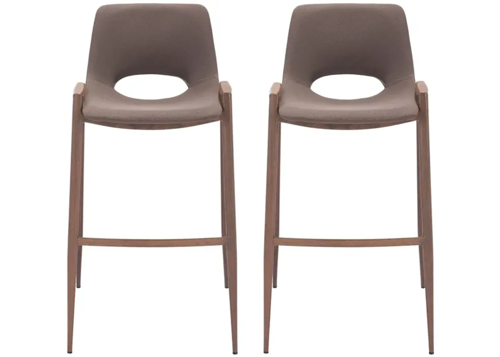 Desi Barstool Chair (Set of 2) in Brown, Walnut by Zuo Modern