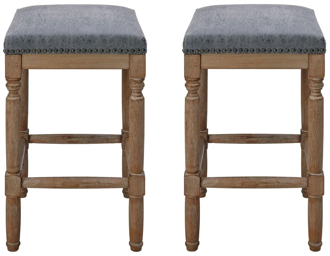 Ernie Counter Stool: Set of 2 in Nubuck Charcoal by New Pacific Direct