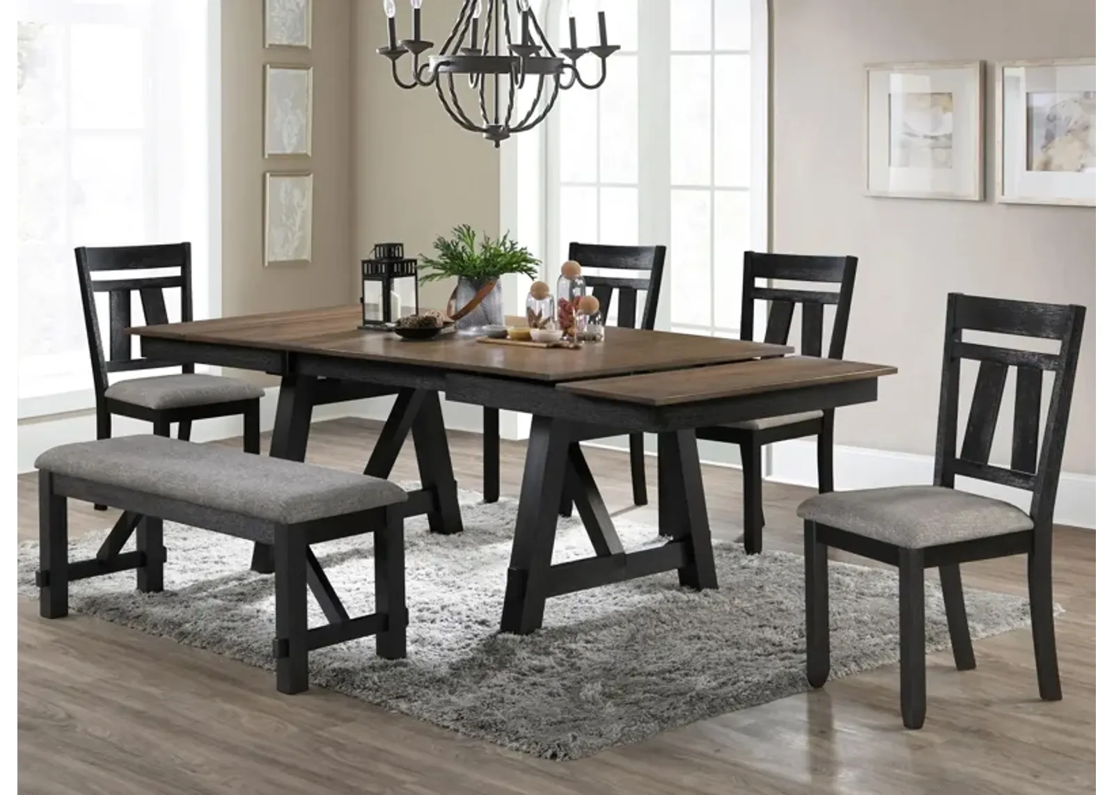 Maribelle 6-pc. Dining Set in Wheat / Charcoal by Crown Mark