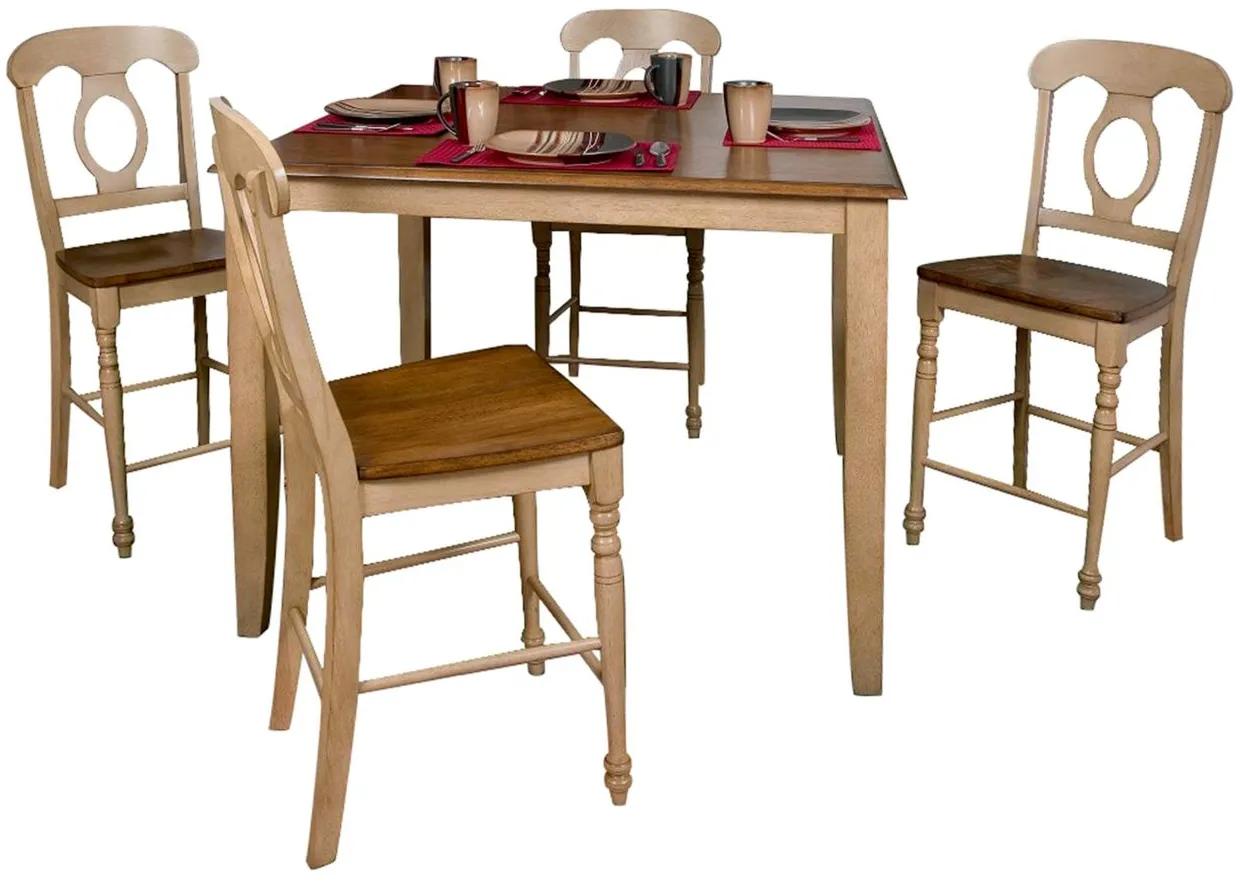 Brook 5-pc. Counter Height Dining Set w/ Napoleon Chairs in Wheat and Pecan by Sunset Trading