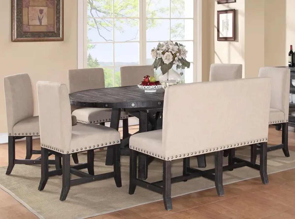 Zabela 8-pc. Round Dining Set w/ Bench in Beige/Gray by Bellanest