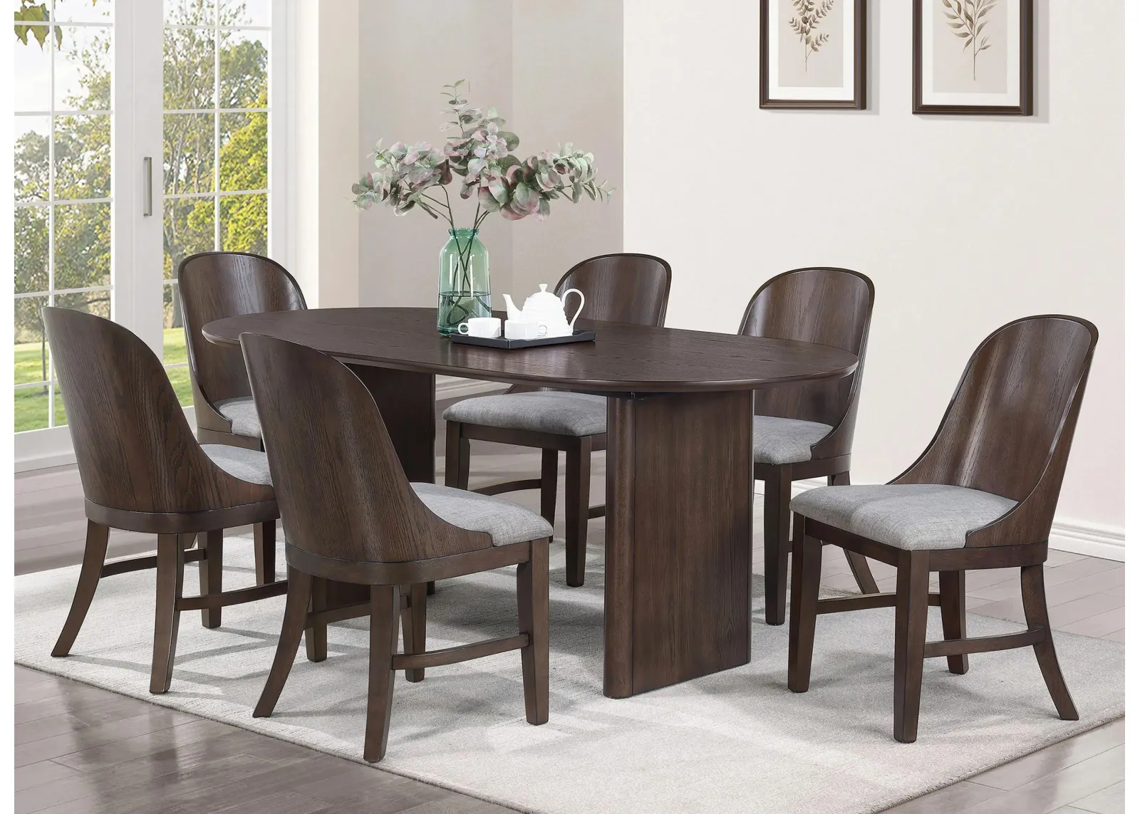 Cullen 7-pc. Dining Set in Brown Oak by Crown Mark