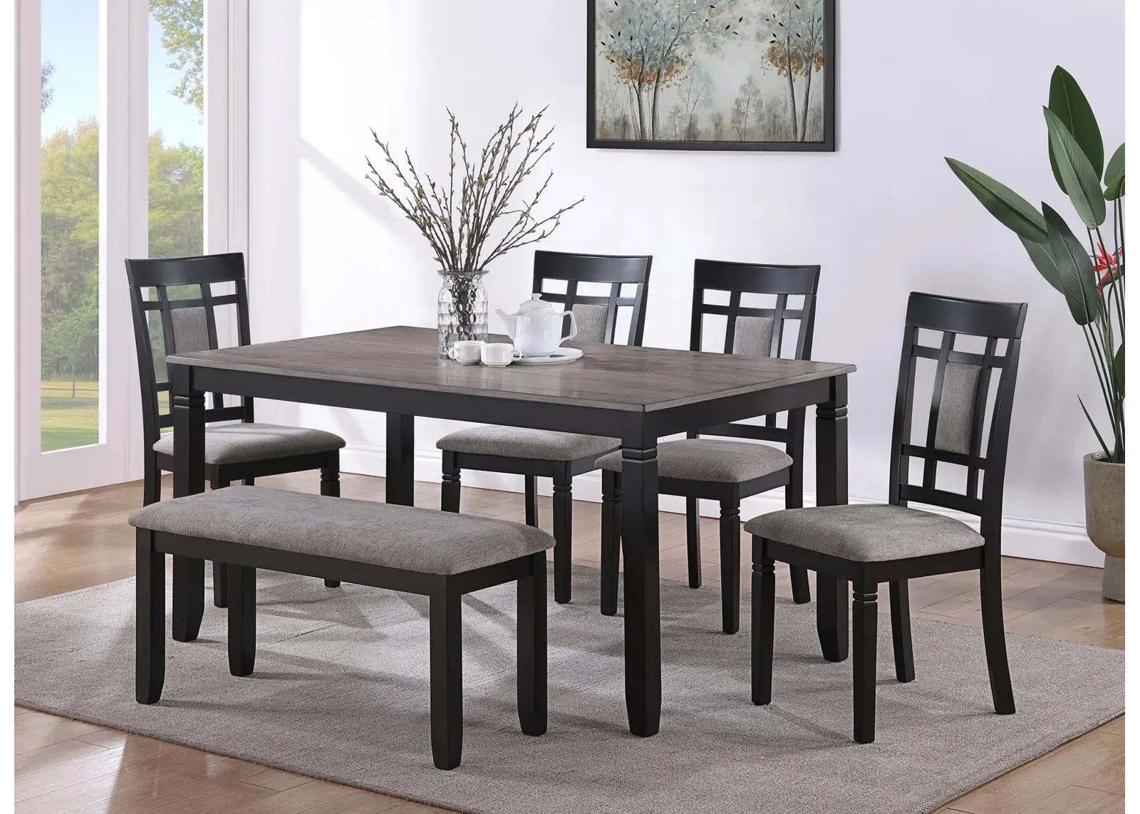 Paige 6-pc. Dining Set in Light Grey / Black by Crown Mark