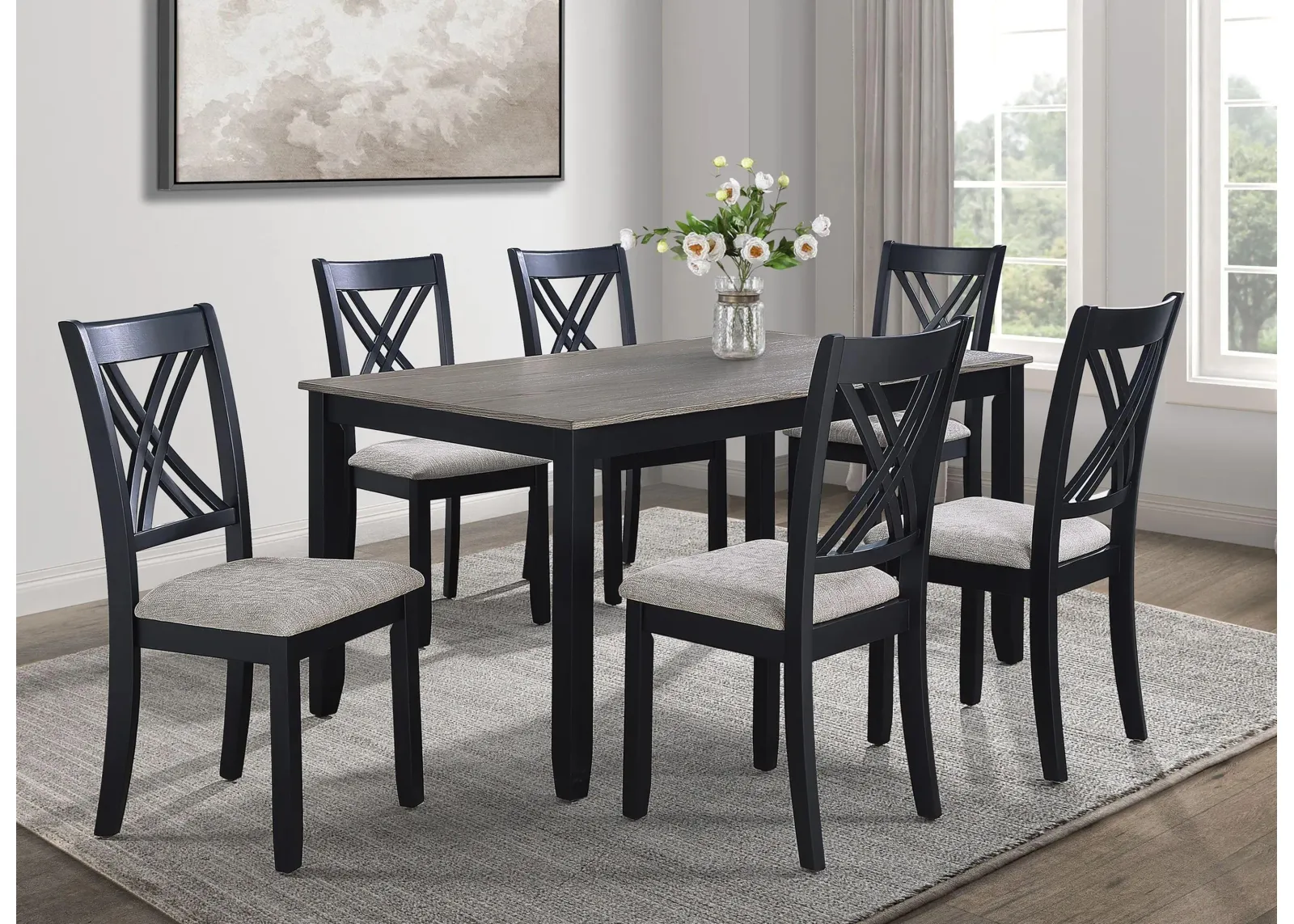 Eloise 7-pc. Dining Set in Light Grey / Black by Crown Mark