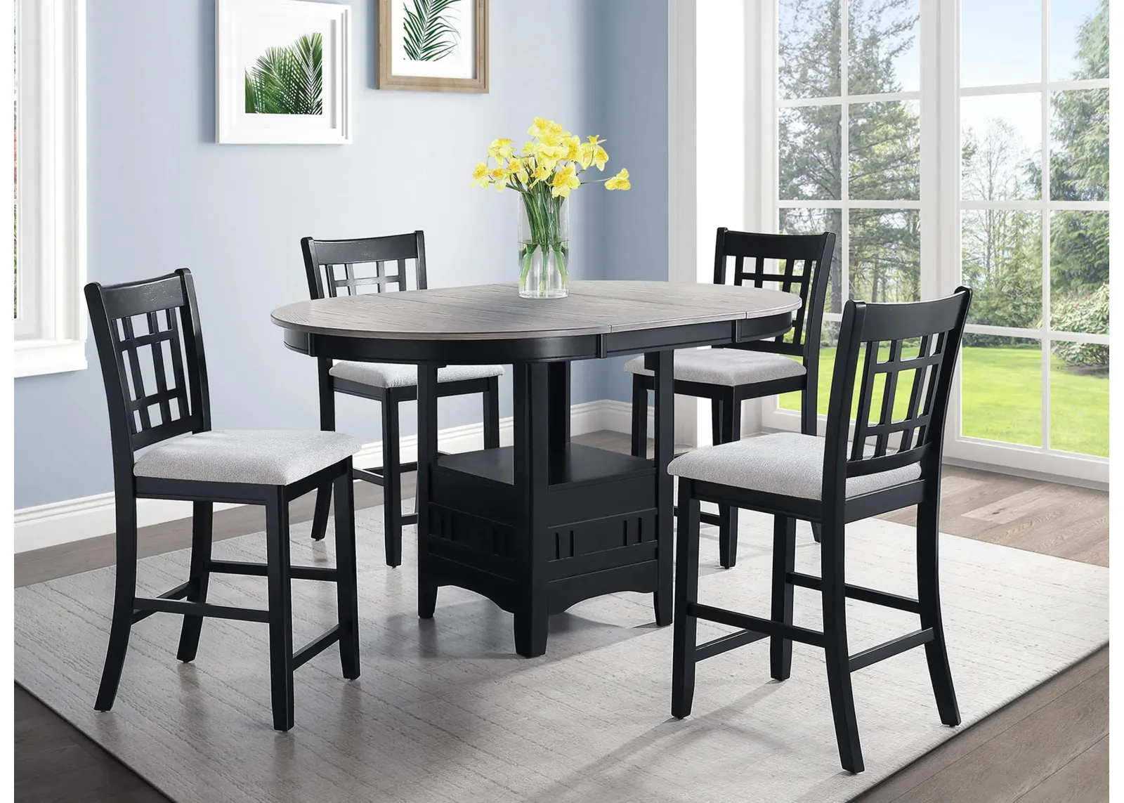 Hartwell 5-pc. Counter Height Dining Set in Light Grey / Black by Crown Mark