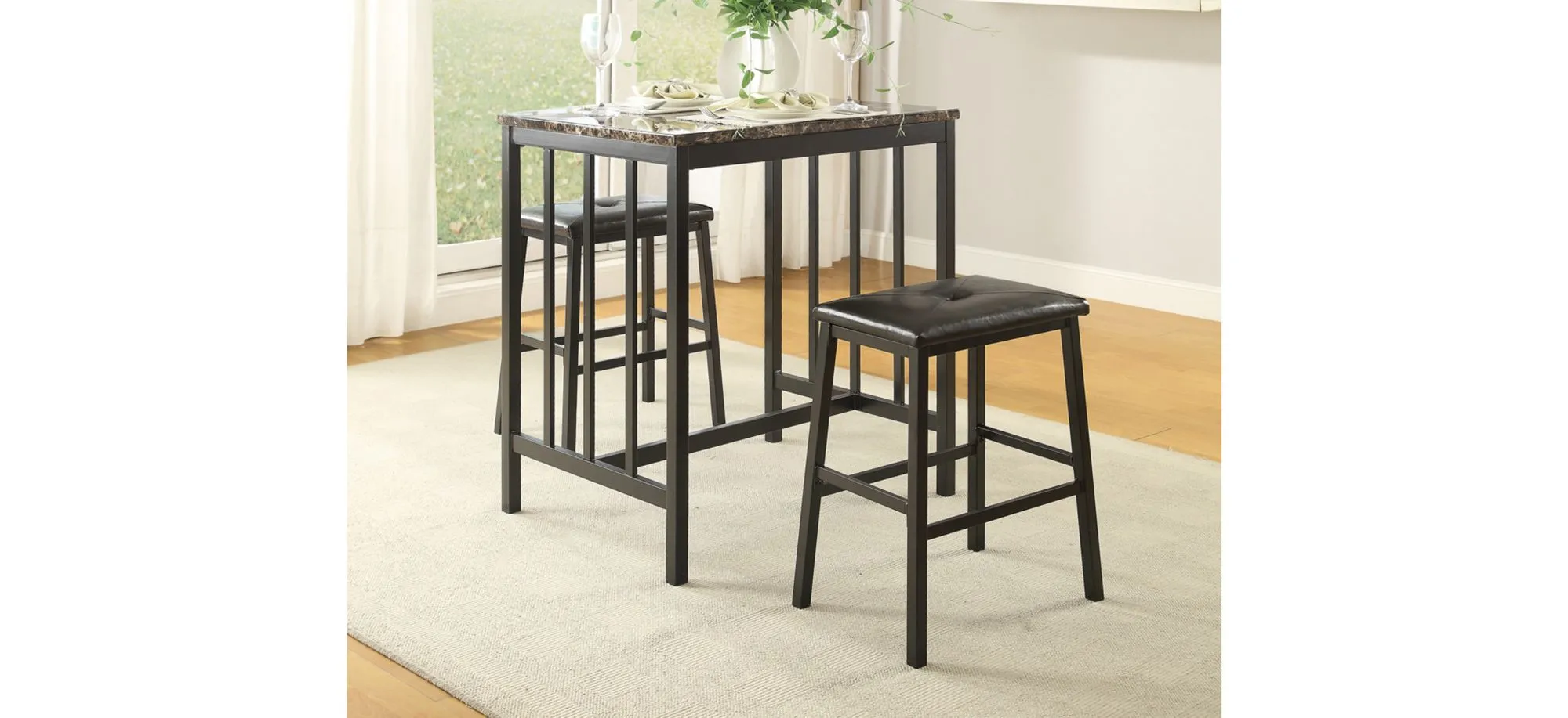 Flannery 3-pc Counter Height Dining Set in Black by Homelegance