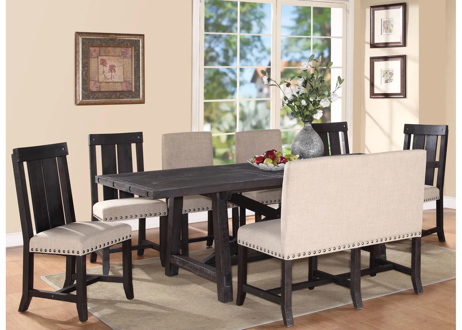 Zabela 8-pc. Dining Set w/ Bench and Mixed Chairs in Beige/Gray by Bellanest