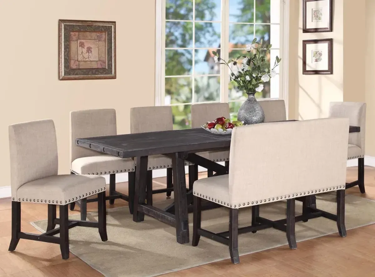 Zabela 8-pc. Dining Set w/ Bench and Upholstered Chairs in Beige/Gray by Bellanest