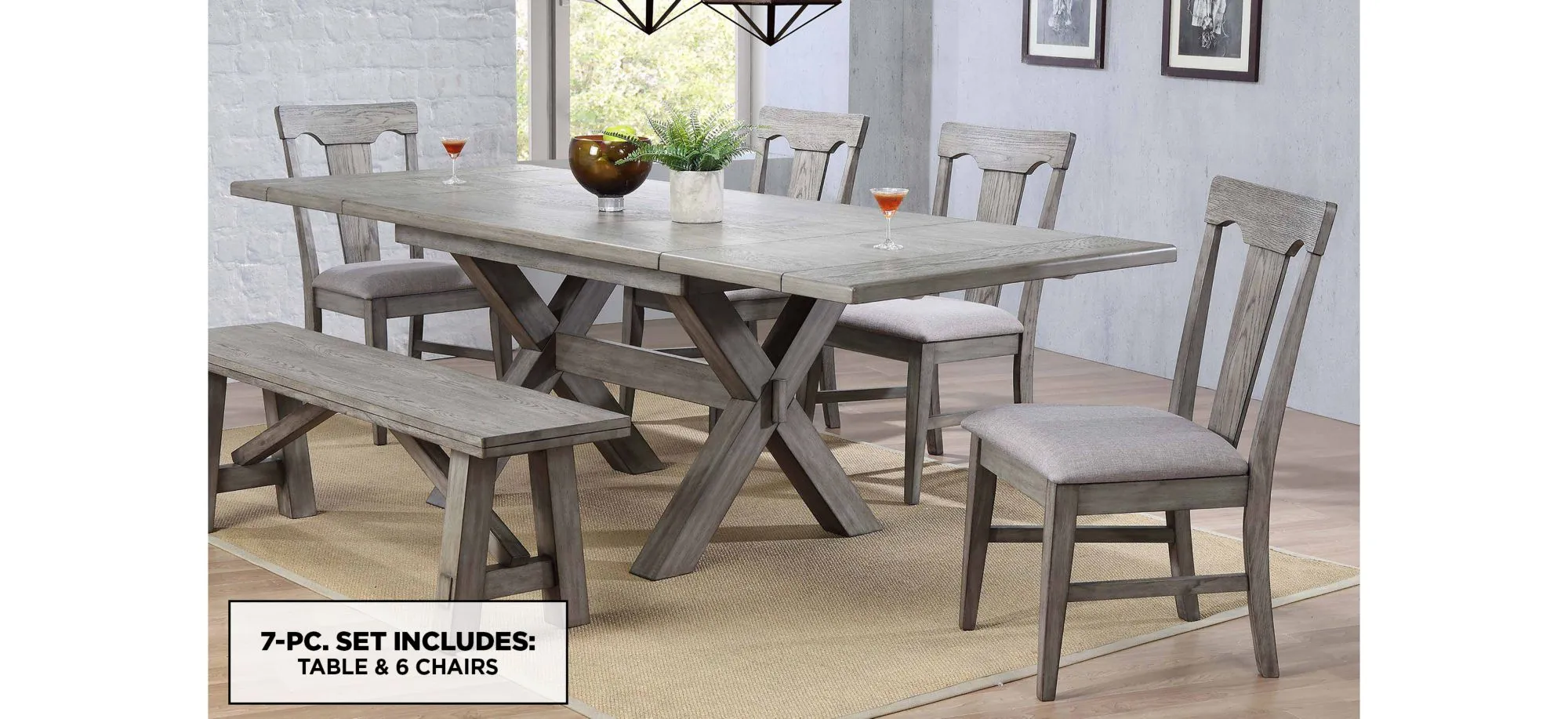 Graystone 7-pc. Dining Set w/ Upholstered Chairs in Burnished Gray by ECI
