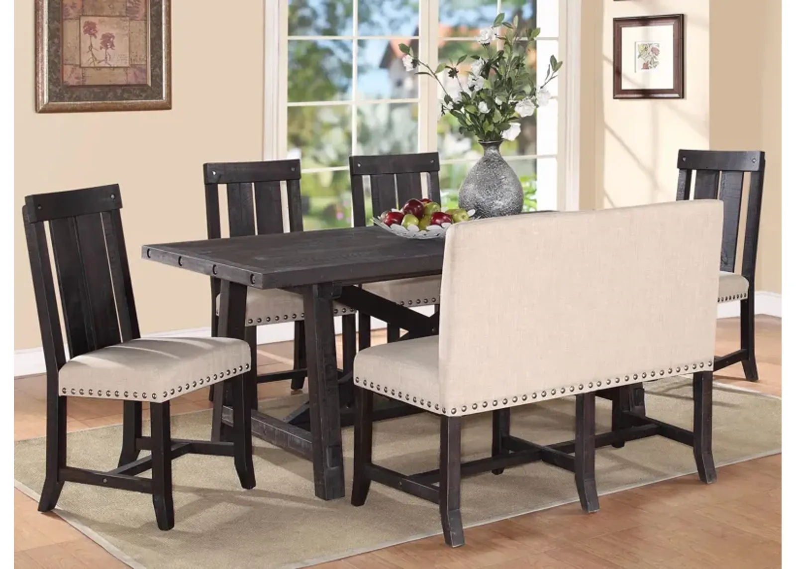 Zabela 6-pc. Dining Set w/ Bench in Beige/Gray by Bellanest