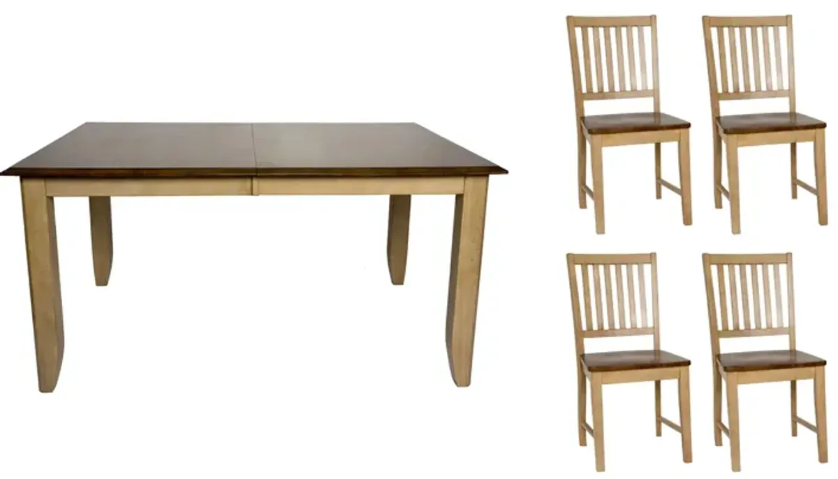 Brook 5-pc. Dining Set w/ Slat Back Chairs in Wheat and Pecan by Sunset Trading