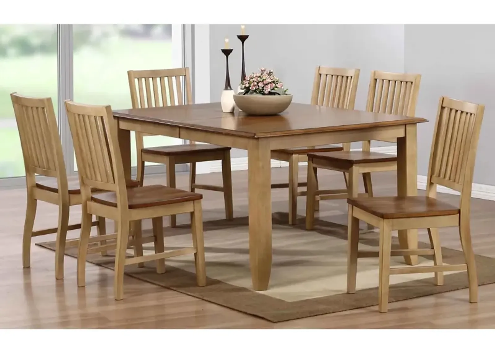 Brook 7-pc. Dining Set w/ Slat Back Chairs in Wheat and Pecan by Sunset Trading