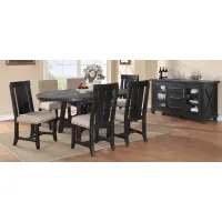 Zabela 7-pc. Round Dining Set w/ Upholstered Chairs in Beige/Gray by Bellanest