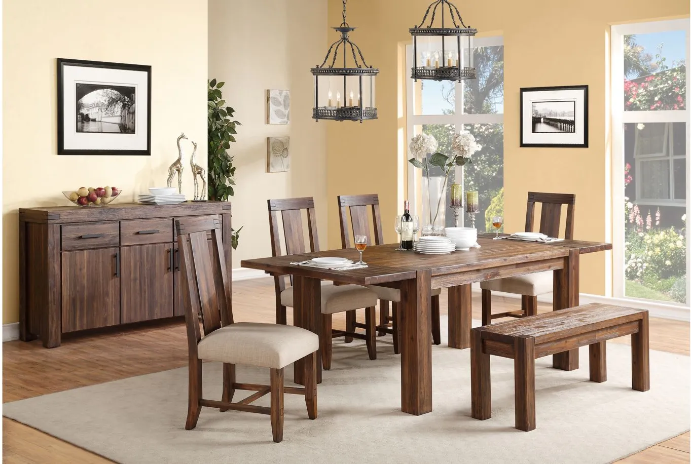 Middlefield 6-pc. Dining Set w/ Upholstered Chairs and Bench in Brick Brown by Bellanest