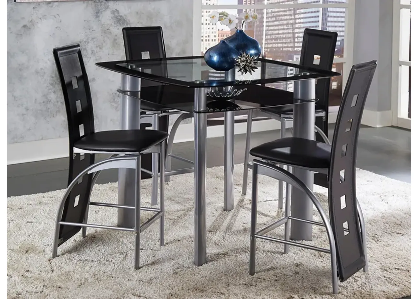 Maya 5-pc Counter Height Dining Set in Black and Silver by Homelegance