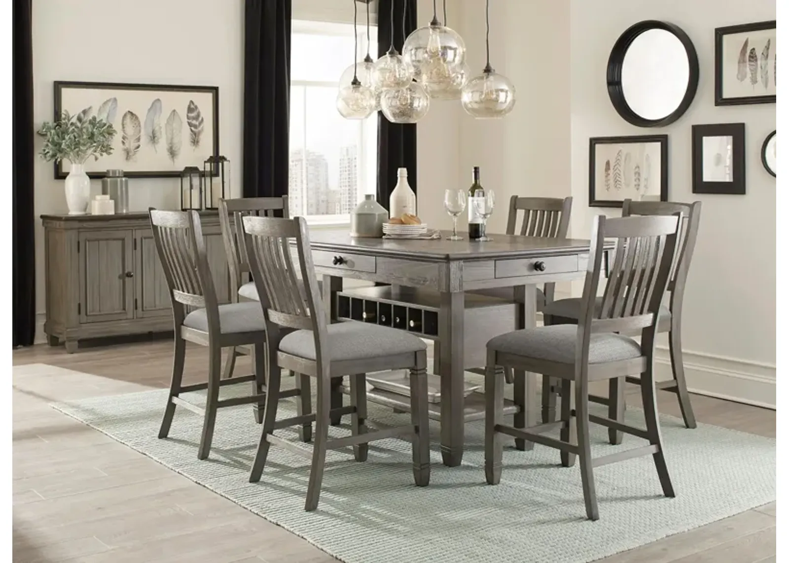 Lark 7-pc. Counter Height Dining Room Set in Antique Gray by Homelegance